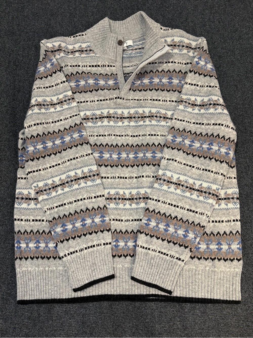 Aspen Men's Gray Patterned Quarter-Zip Sweater Wool-Blend